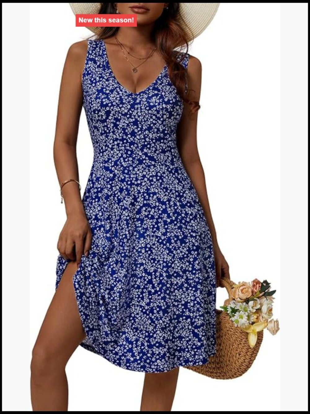 Sleeveless V-Neck Midi Tank Dress with Pockets Summer Casual Sundress